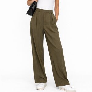 Banana Republic Olive Green Pleated Wide Leg Trousers Size 8